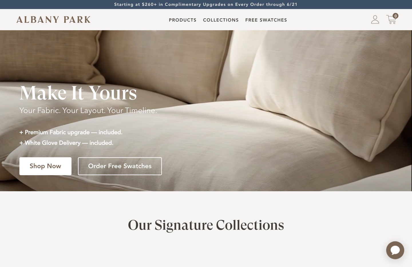 Albany Park homepage: the offer and value props stacked beside the hero with two CTAs
