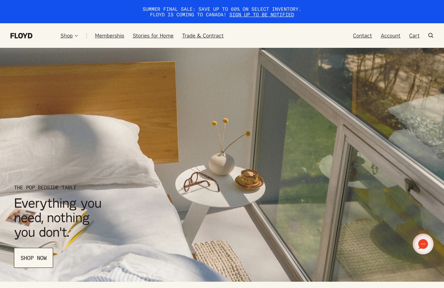 Floyd homepage: a calm single hero with a lean navigation
